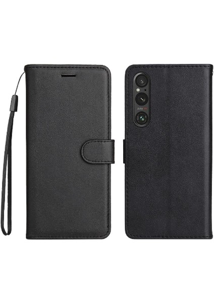 Sony Xperia 1V Için Flip Case Yüksek Kalite Deri Klasik Düz Renk Kılıf (Yurt Dışından)