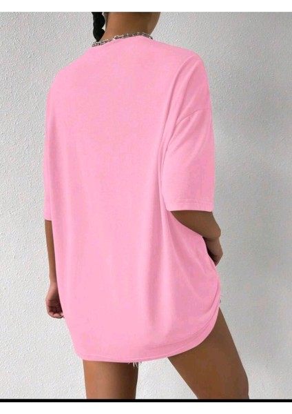 Kadın 90's Baby Baskılı Bisiklet Yaka Salaş Oversize Boyfriend Pembe T-Shirt