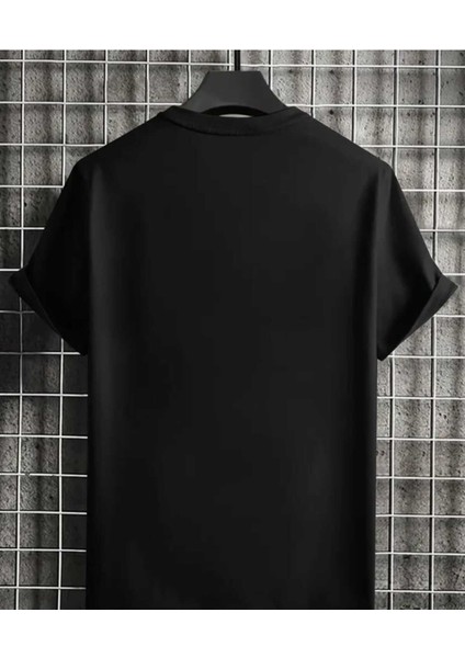 Erkek Maça A Baskılı Bisiklet Yaka Salaş Oversize Boyfriend Siyah T-Shirt