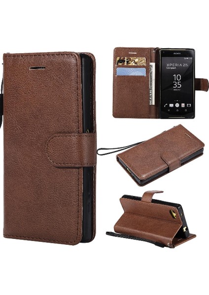 Sony Xperia Z5 Mini Klasik Düz Renk Için Flip Case Kart Yuvası ile Telefon (Yurt Dışından)