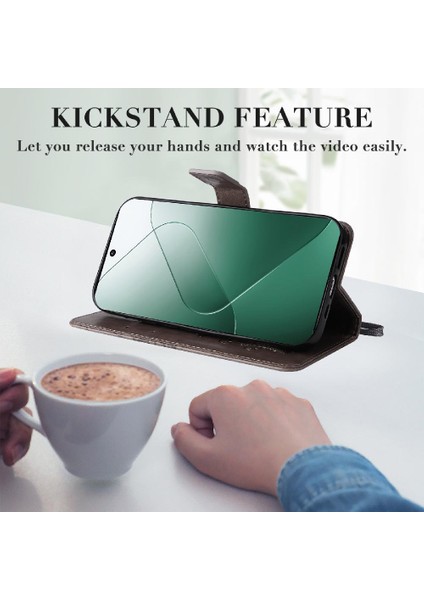 Xiaomi 14 Flip Kickstand Darbeye Kapak Için Kart Yuvası Standı ile Pu (Yurt Dışından)