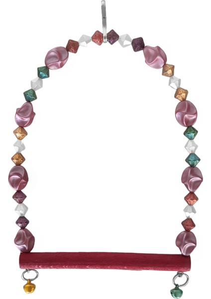 Boncuklu ve Tünekli Kuş Salıncağı 10 Cm-14 cm Bordo