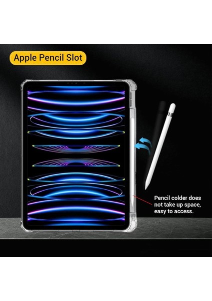 Ipad Pro 11 Inç M4 Çip 2024 Uyumlu Kılıf Kalem Bölmeli Standlı Şeffaf Silikon Case A2836 A2837 modelleri