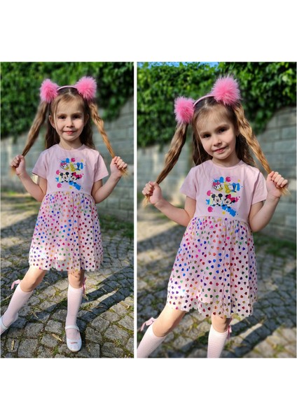 Kız Çocuk Mini Mouse Simli Kalpli Elbise