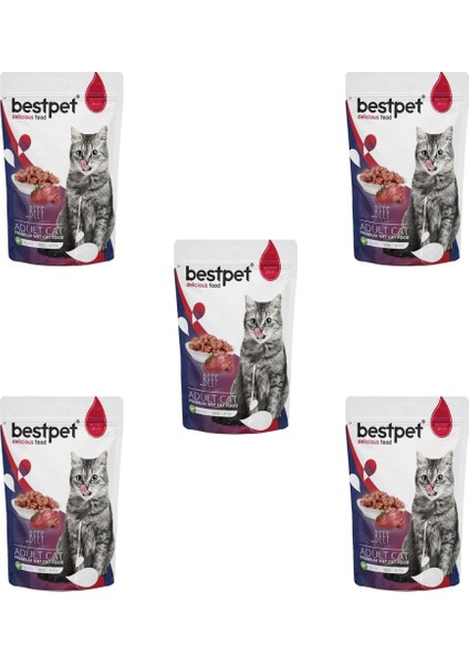 5 Adet Bestpet Adult Jelly Biftekli Kedi Pouch Mama 85 gr
