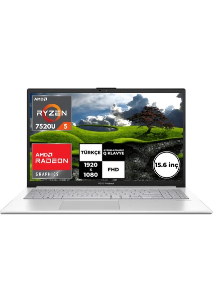 VivoBook Go 15 E1504FA-NJ115 Ryzen5 7520U 8GB 512SSD 15.6" FullHD FreeDOS Taşınabilir Bilgisayar