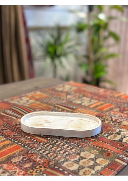 Dekoratif Oval Beton Biblo Tabak Beton Takı Tabağı Mum Tabağı Organizer Mumluk Tütsülük