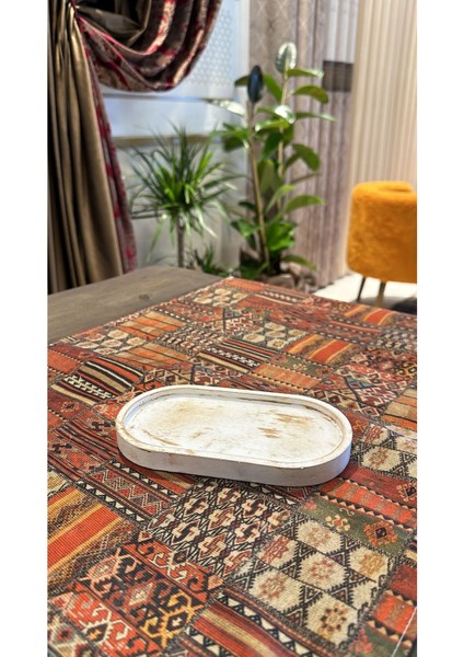 Dekoratif Oval Beton Biblo Tabak Beton Takı Tabağı Mum Tabağı Organizer Mumluk Tütsülük