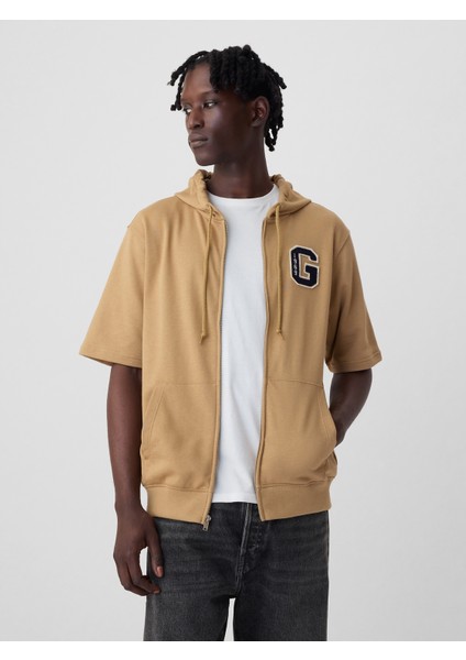 Erkek Kahverengi Gap Logo Fermuarlı Sweatshirt