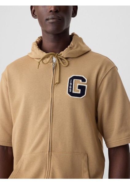 Erkek Kahverengi Gap Logo Fermuarlı Sweatshirt