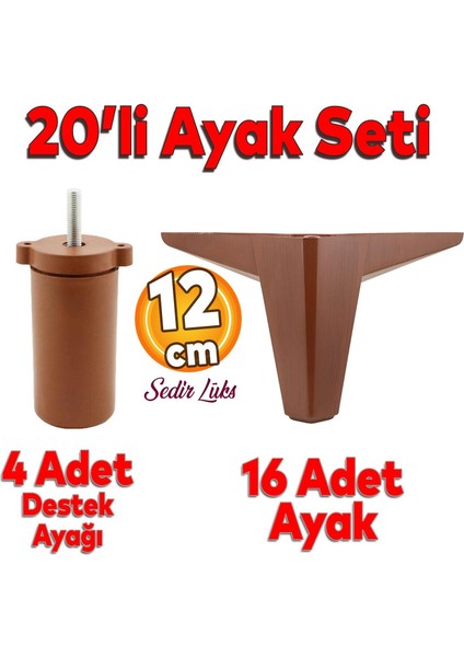 20'li Set Sedir Lüks Mobilya Koltuk Kanepe Tv Ünitesi Destek Ayağı 12 cm Ahşap Desenli Ayakları