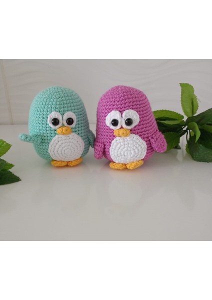 2'li Amigurumi Penguen Oyuncaklar (Mor ve Mint Yeşil)