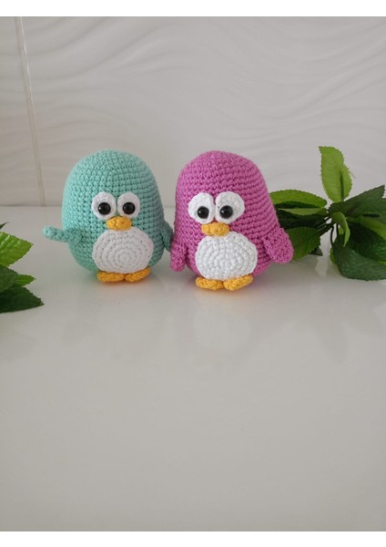 2'li Amigurumi Penguen Oyuncaklar (Mor ve Mint Yeşil)