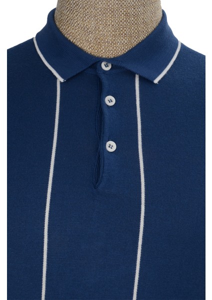 Cengiz Inler Çizgili Polo Yaka Düğmeli Merserize Erkek Triko T-Shirt