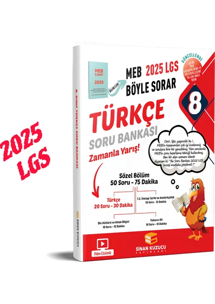 Sinan Kuzucu Yayınları 8. Sınıf 2025 LGS MEB Böyle Sorar Türkçe Soru Bankası Video Çözümlü