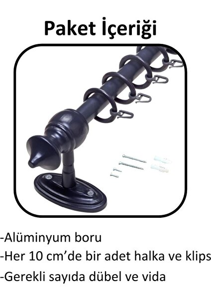 Ahşap Başlıklı Raysız Eko Rustik Perde Askısı (Alüminyum Boru) Plastik Halka ve Klips