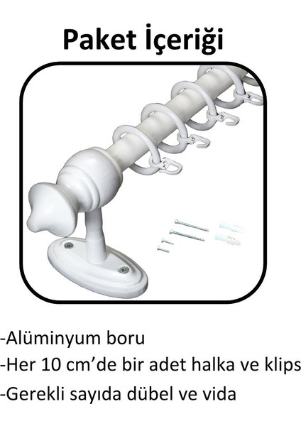 Ahşap Başlıklı Raysız Eko Rustik Perde Askısı (Alüminyum Boru) Plastik Halka ve Klips