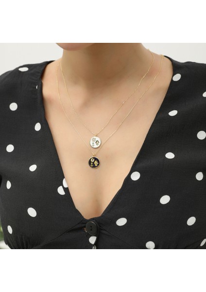 Jewelry 14 Ayar Altın Lacivert Mineli Şans Kolyesi KRS-N115-14GNZ