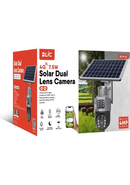 4g Sim Kartlı 7.5W Solar Dual Lens 2+2 Mp Çift Lensli Kamera Blm-63
