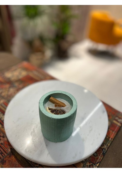 Özel Tasarım 2'li Çam Ağacı ve Su Yeşili Tarçın Dekoratif Mum El Yapımı