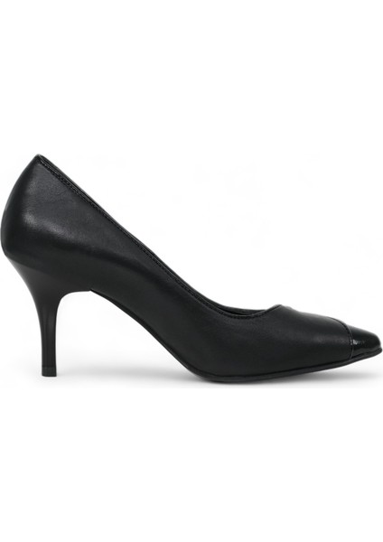 Hakiki Deri Stiletto Siyah Topuklu Ayakkabı - 7,5 Cm İnce Topuk Sivri Burun - El İşçiliği Premium Yumuşak Deri GRS009-SH