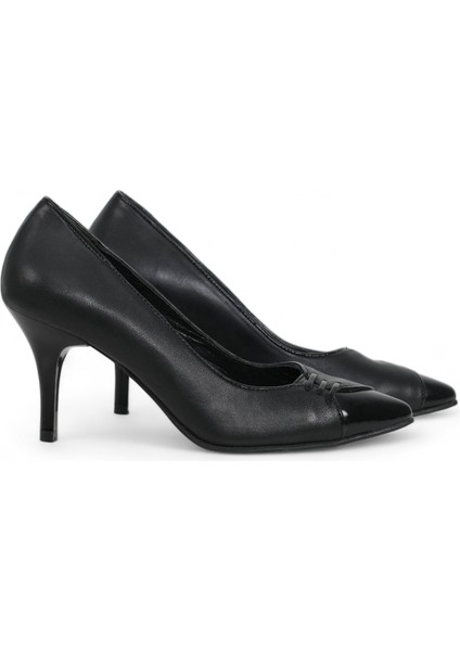 Hakiki Deri Stiletto Siyah Topuklu Ayakkabı - 7,5 Cm İnce Topuk Sivri Burun - El İşçiliği Premium Yumuşak Deri GRS009-SH