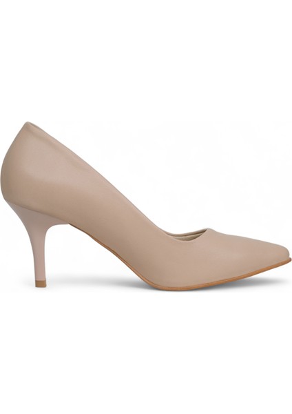 Hakiki Deri Stiletto Topuklu Nude Pudra Pembe - 7,5 Cm İnce Topuk Sivri Burun - El İşçiliği Premium Konfor Yumuşak Deri GRS028-PM