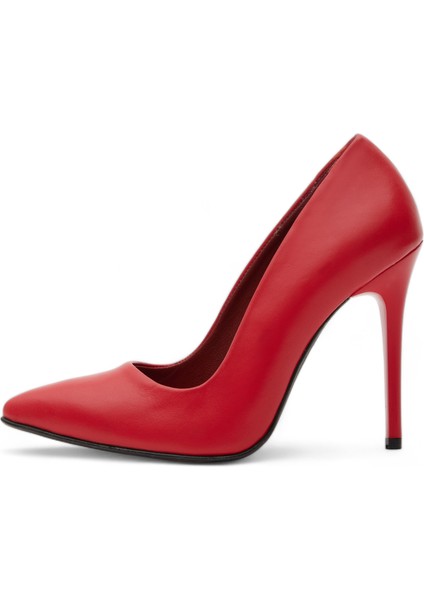 Hakiki Deri Yüksek Stiletto Topuklu Ayakkabı Kırmızı - 10,5 Cm İnce Topuk Sivri Burun - El İşçiliği Premium Yumuşak Deri GRS020-KZ