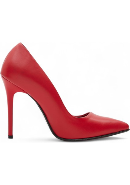 Hakiki Deri Yüksek Stiletto Topuklu Ayakkabı Kırmızı - 10,5 Cm İnce Topuk Sivri Burun - El İşçiliği Premium Yumuşak Deri GRS020-KZ fiyatları
