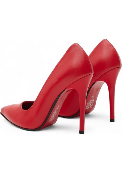 Hakiki Deri Yüksek Stiletto Topuklu Ayakkabı Kırmızı - 10,5 Cm İnce Topuk Sivri Burun - El İşçiliği Premium Yumuşak Deri GRS020-KZ modelleri