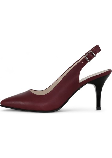 Hakiki Deri Stiletto Sandalet Topuklu Ayakkabı Bordo - 7,5 Cm İnce Topuk Sivri Burun - El İşçiliği Premium Deri GRS048-BD