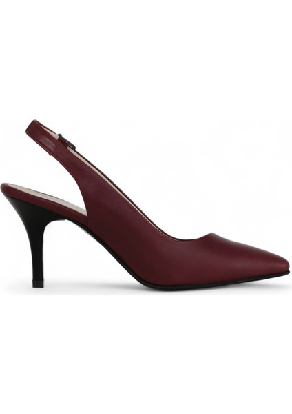 Hakiki Deri Stiletto Sandalet Topuklu Ayakkabı Bordo - 7,5 Cm İnce Topuk Sivri Burun - El İşçiliği Premium Deri GRS048-BD