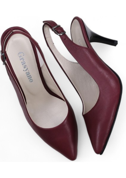 Hakiki Deri Stiletto Sandalet Topuklu Ayakkabı Bordo - 7,5 Cm İnce Topuk Sivri Burun - El İşçiliği Premium Deri GRS048-BD