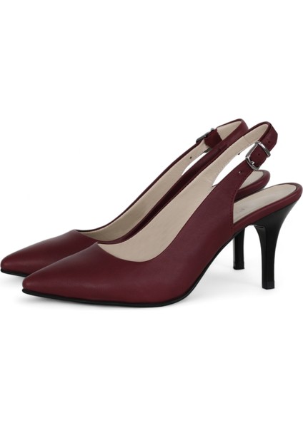 Hakiki Deri Stiletto Sandalet Topuklu Ayakkabı Bordo - 7,5 Cm İnce Topuk Sivri Burun - El İşçiliği Premium Deri GRS048-BD
