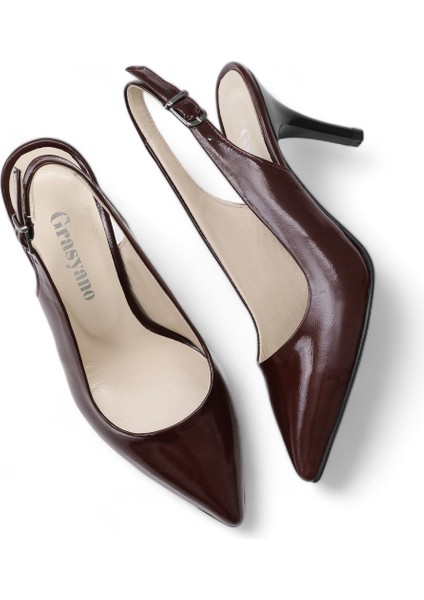 Hakiki Deri Stiletto Sandalet Topuklu Ayakkabı Bordo RUGAN - 7,5 Cm İnce Topuk Sivri Burun - El İşçiliği Premium Deri GRS049-BD