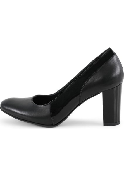 Hakiki Deri Stiletto Topuklu Ayakkabı Siyah - 7,5 Cm İnce Topuk Sivri Burun - Rugan Detaylı El İşçiliği Premium Deri GRS039-SH