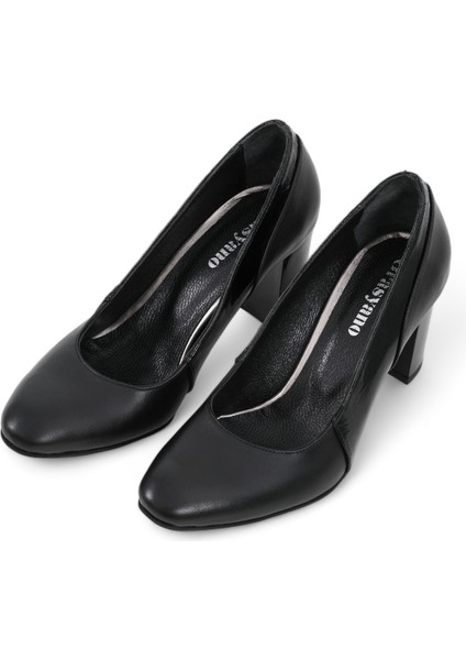 Hakiki Deri Stiletto Topuklu Ayakkabı Siyah - 7,5 Cm İnce Topuk Sivri Burun - Rugan Detaylı El İşçiliği Premium Deri GRS039-SH fiyatları