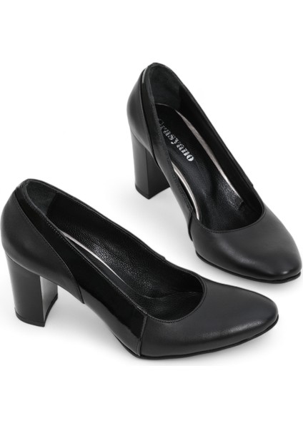 Hakiki Deri Stiletto Topuklu Ayakkabı Siyah - 7,5 Cm İnce Topuk Sivri Burun - Rugan Detaylı El İşçiliği Premium Deri GRS039-SH modelleri