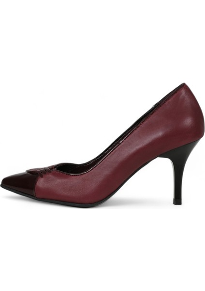 Hakiki Deri Stiletto Bordo Topuklu Ayakkabı - 7,5 Cm İnce Topuk Sivri Burun - El İşçiliği Premium Yumuşak Deri GRS009-BD