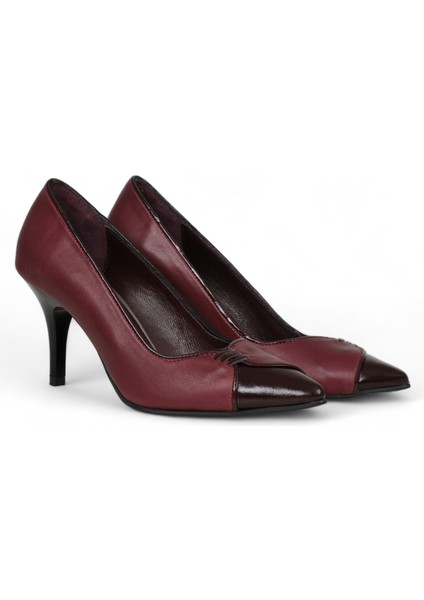 Hakiki Deri Stiletto Bordo Topuklu Ayakkabı - 7,5 Cm İnce Topuk Sivri Burun - El İşçiliği Premium Yumuşak Deri GRS009-BD fiyatları