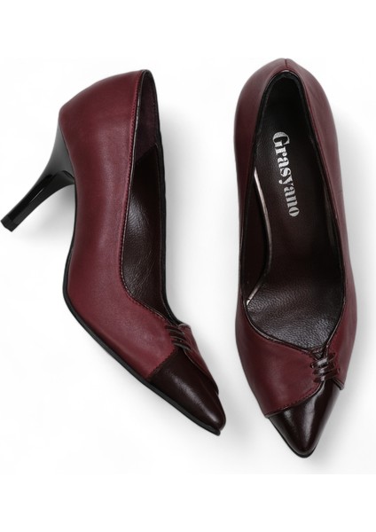 Hakiki Deri Stiletto Bordo Topuklu Ayakkabı - 7,5 Cm İnce Topuk Sivri Burun - El İşçiliği Premium Yumuşak Deri GRS009-BD modelleri