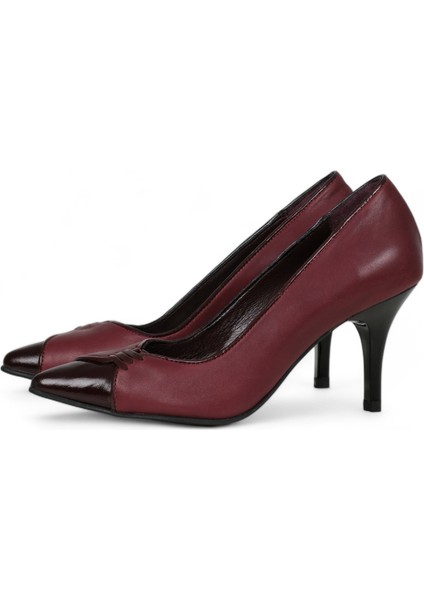 Hakiki Deri Stiletto Bordo Topuklu Ayakkabı - 7,5 Cm İnce Topuk Sivri Burun - El İşçiliği Premium Yumuşak Deri GRS009-BD indirimleri
