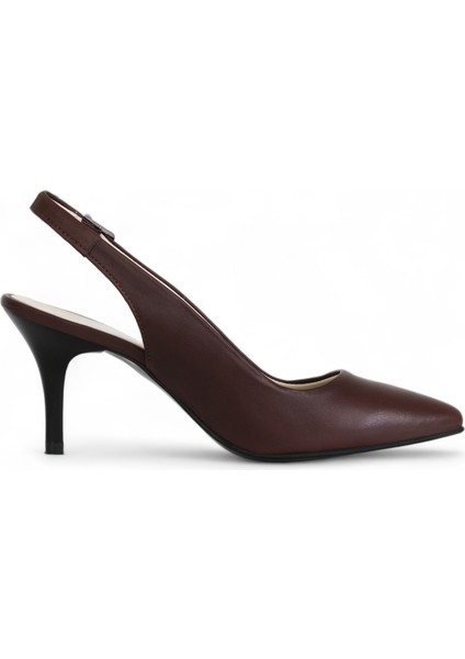 Hakiki Deri Stiletto Sandalet Topuklu Ayakkabı KAHVE - 7,5 Cm İnce Topuk Sivri Burun - El İşçiliği Premium Deri GRS048-KH
