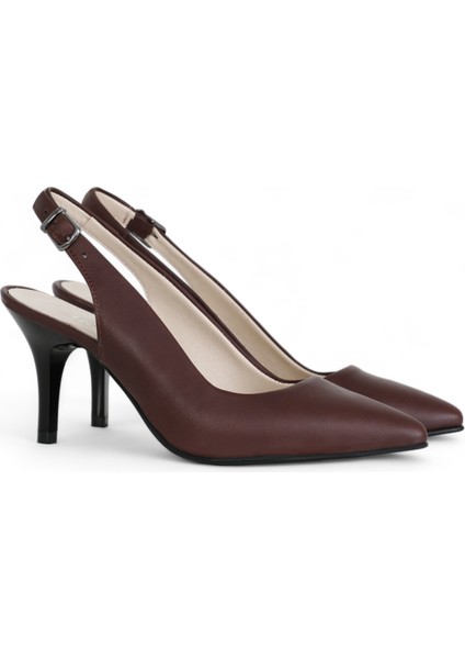 Hakiki Deri Stiletto Sandalet Topuklu Ayakkabı KAHVE - 7,5 Cm İnce Topuk Sivri Burun - El İşçiliği Premium Deri GRS048-KH