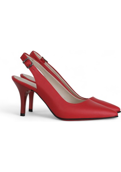 Hakiki Deri Stiletto Sandalet Topuklu Ayakkabı KIRMIZI - 7,5 Cm İnce Topuk Sivri Burun - El İşçiliği Premium Deri GRS048-KZ fırsatları