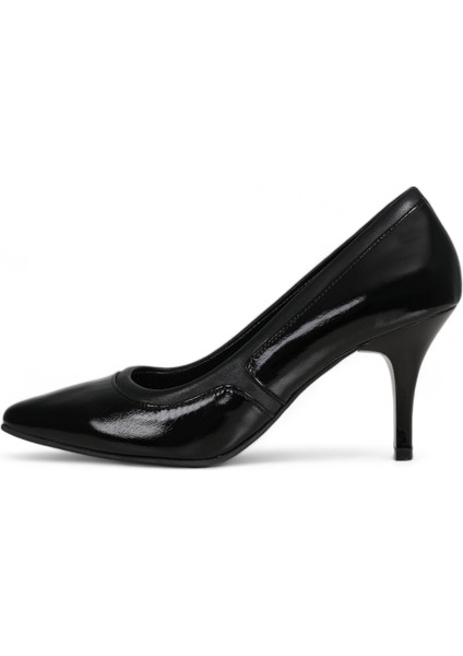 Hakiki Deri Stiletto Topuklu Ayakkabı Siyah - 7,5 Cm İnce Topuk Sivri Burun - Rugan Detaylı El İşçiliği Premium Deri GRS035-SH