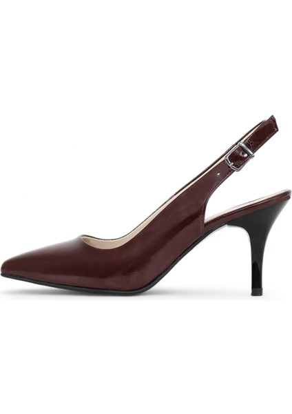 Hakiki Deri Stiletto Sandalet Topuklu Ayakkabı Bordo RUGAN - 7,5 Cm İnce Topuk Sivri Burun - El İşçiliği Premium Deri GRS049-BD