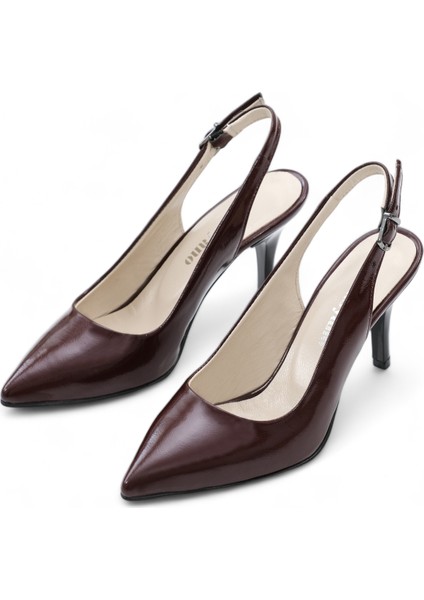 Hakiki Deri Stiletto Sandalet Topuklu Ayakkabı Bordo RUGAN - 7,5 Cm İnce Topuk Sivri Burun - El İşçiliği Premium Deri GRS049-BD indirimleri