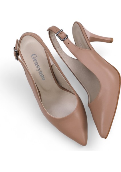 Hakiki Deri Stiletto Sandalet Topuklu Ayakkabı BEJ - 7,5 Cm İnce Topuk Sivri Burun - El İşçiliği Premium Deri GRS048-BJ modelleri