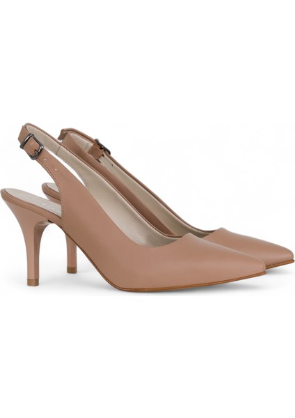 Hakiki Deri Stiletto Sandalet Topuklu Ayakkabı BEJ - 7,5 Cm İnce Topuk Sivri Burun - El İşçiliği Premium Deri GRS048-BJ fırsatları